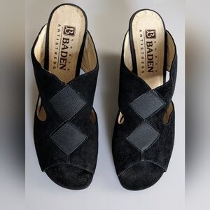 Baden Black Leather Suede Anti-stress Wedges Slides. Size 7.5-8 (38 EU) Like New